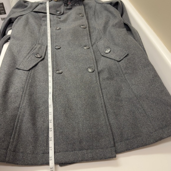 NWT | Alpine Swiss Parka Trench Pea Coat Belt Jacket Faux Fur Hood | Gray |Small - Picture 11 of 13